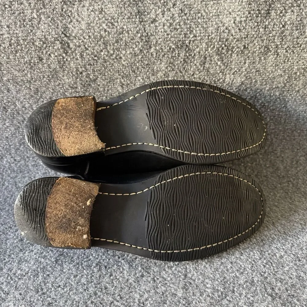 DON'S Black Leather Men's Slip-On Dress Loafers Round Toe Rubber Sole Size 10